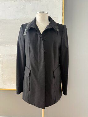 NWOT AKRIS PUNTO Black Wool and Patent Blazer Size 12 CBK Minimalist